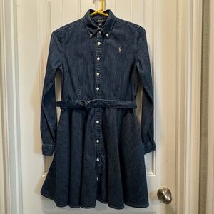 Polo Ralph Lauren Girls Belted Button Down Denim Shirtdress Indigo Blue Sz 16